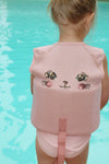 Gilet de flottaison enfant rose Kitty Powder Pink Konges Sløjd avec motif chat à sequins