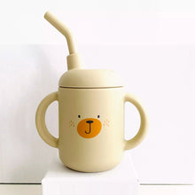  Gobelet bébé en silicone beige avec paille et motif ours Les Petits Citrons