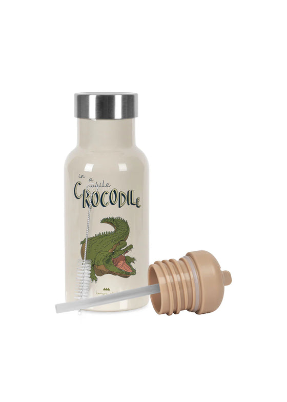 Gourde isotherme 350 ml Crocodile Konges Sløjd pour enfant – acier inoxydable, bouchon paille et bouchon à vis