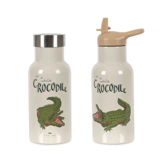 Gourde isotherme 350 ml Crocodile Konges Sløjd pour enfant – acier inoxydable, bouchon paille et bouchon à vis