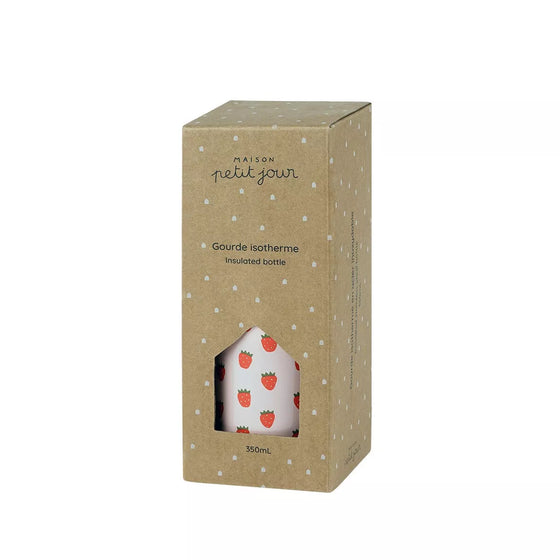 Gourde isotherme 350 ml Les Fraises Petit Jour Paris – inox, étanche, motif fraises rouges, pour enfants.