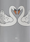 Gourde enfant grise avec motif cygnes, bouchon paille et couvercle inox