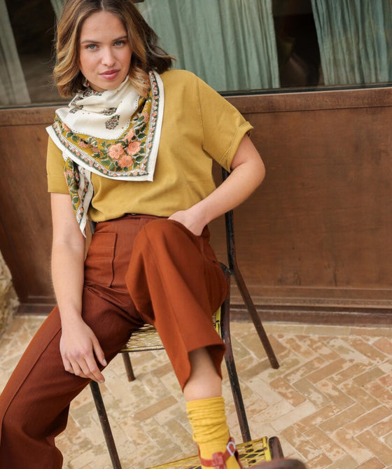 Petit et grand foulard fleuri Balkan écru Bellemme – foulard bohème enfant adulte