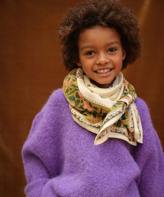 Petit et grand foulard fleuri Balkan écru Bellemme – foulard bohème enfant adulte