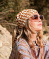 Grand foulard Damier Caramel Bellemme - accessoire mode enfant et famille, foulard élégant à carreaux