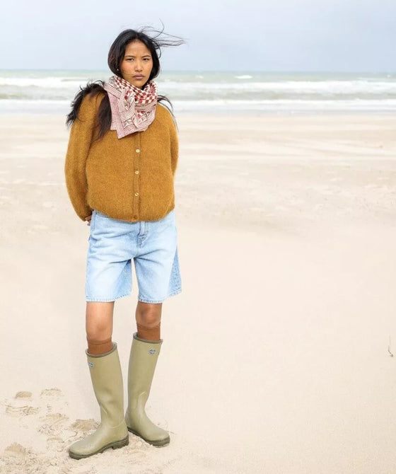 Foulard carré rouge et écru Damier Grenat Bellemme – motif damier chic