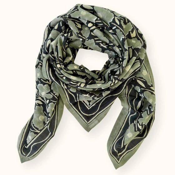 Foulard Apaches Collections Daisy Meteorite – imprimé floral kaki et noir