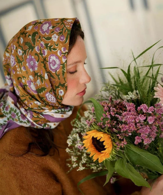 foulard fleuri Hope safran pour enfant et adulte Bellemme – foulard bohème famille
