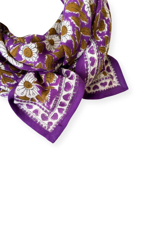 Petit foulard Manika et grand foulard Latika Coeur Violet Apaches Collections.