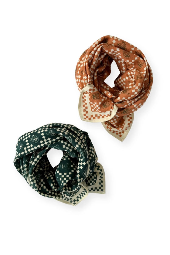 Foulard Apaches Collections Latika Tigro Forest vert – Grand carré en coton bio à imprimé graphique pour femme et enfant