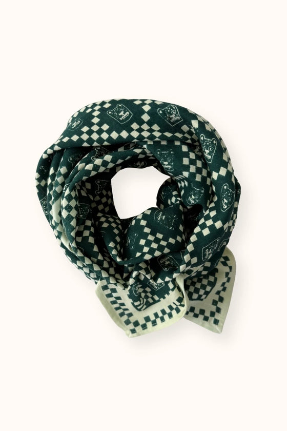 Foulard Apaches Collections Latika Tigro Forest vert – Grand carré en coton bio à imprimé graphique pour femme et enfant