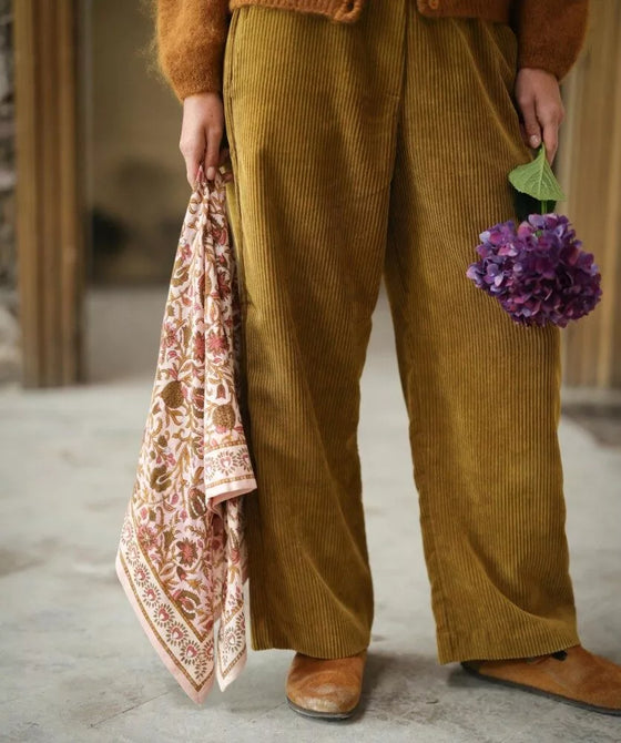 Foulard Mina rose poudré Bellemme – foulard fleurs coton, accessoire cheveux et cou femme et enfant