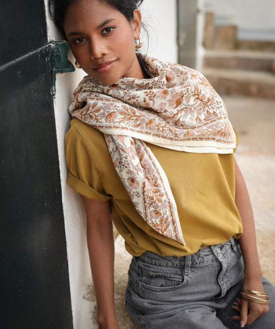 Foulard Rhapsody Poudre Bellêmme en coton fleuri – foulard mère-fille