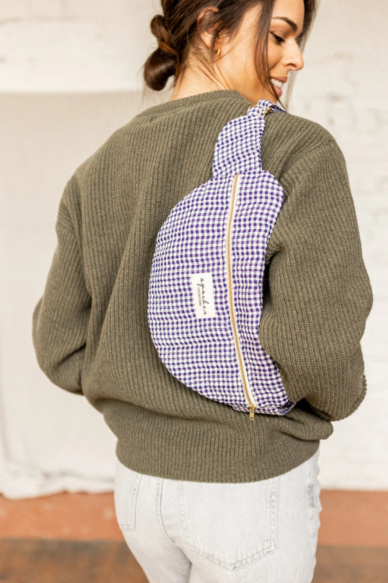 Grand sac banane Keli Khadi Violet Apaches Collections - banane matelassée vichy violet, accessoire mode concept store famille