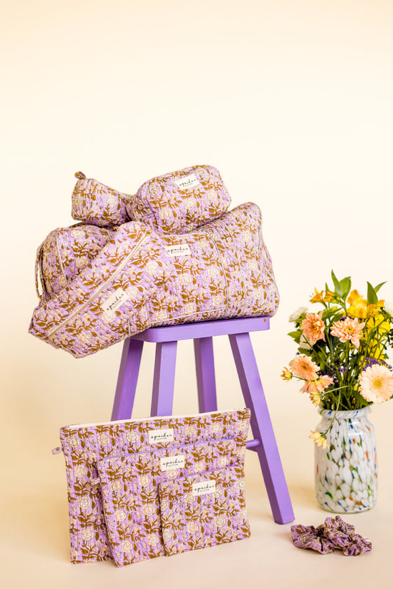 Grand sac banane Keli Soleil Lavande Apaches Collections - banane matelassée imprimé fleuri violet pour familles et enfants