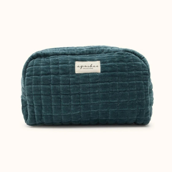 Trousse de toilette en velours gris bleu Apaches Collections – format familial