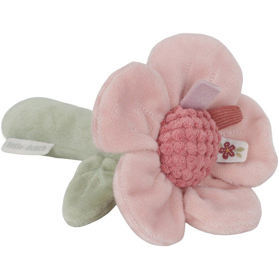 Hochet fleur en velours Little Dutch - Jouet d’éveil sensoriel pour bébé, doux et facile à attraper. Idéal pour la motricité et la stimulation auditive des nouveau-nés. Cadeau de naissance parfait. Convient dès la naissance.