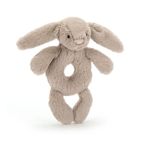 Hochet lapin bashful beige Jellycat. Cadeau de naissance. Jouet d'éveil pour bébé.