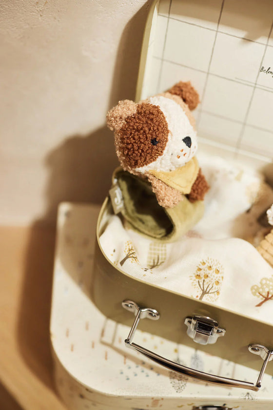 Hochet à main Dog Mick Jollein – jouet d’éveil bébé en tissu tout doux