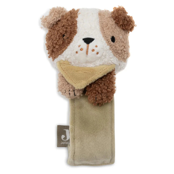 Hochet à main Dog Mick Jollein – jouet d’éveil bébé en tissu tout doux