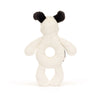 Hochet chien en peluche blanc et noir Jellycat – jouet d’éveil bébé doux et facile à attraper