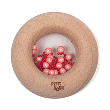  Hochet sensoriel Donut Tomates Petit Boum – jouet d’éveil en bois et plastique transparent pour bébé