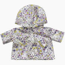  Imperméable poupée Minikane Flowerly Moutarde à capuche en coton enduit, motif fleuri – taille 34 cm