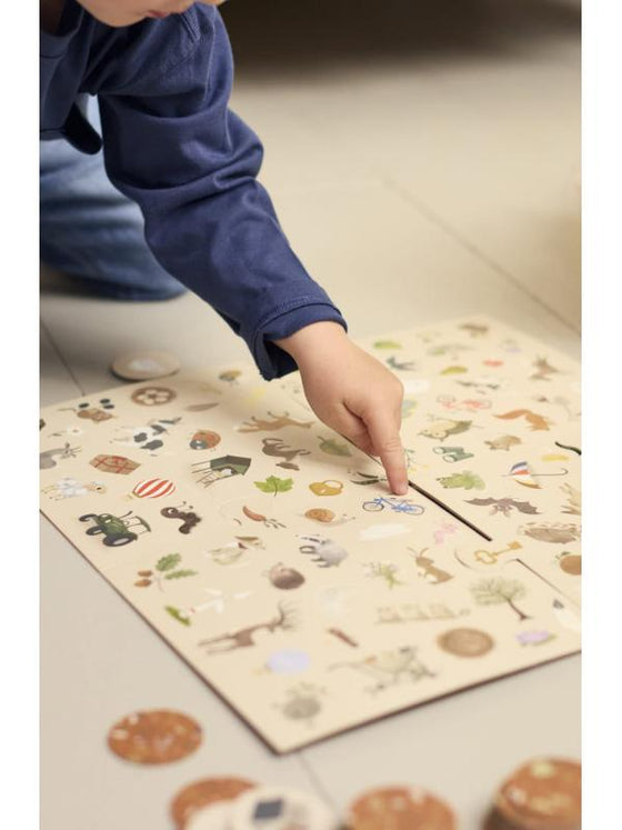 Jeu d’observation Qui trouvera le premier Filibabba avec cartes illustrées d’animaux et objets nature