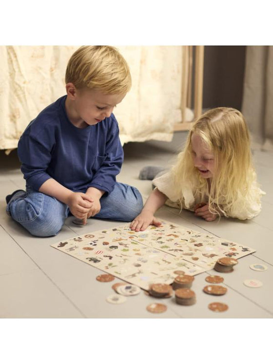 Jeu d’observation Qui trouvera le premier Filibabba avec cartes illustrées d’animaux et objets nature