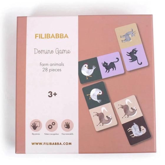 Jeu de dominos animaux de la ferme Filibabba 28 pièces - jeu éducatif en carton pour enfants dès 3 ans