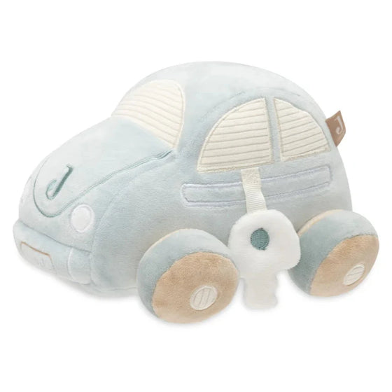Jouet d’activités bébé en forme de voiture en velours bleu – peluche d’éveil sensoriel avec clé amovible, collection On The Go Jollein
