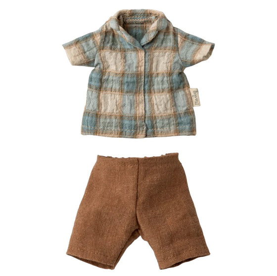 Tenue Maileg pour lapin taille 2 avec chemise à carreaux et short marron