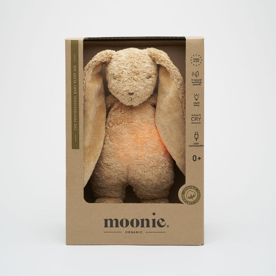Moonie 2.0 lapin vintage cappuccino – peluche veilleuse bruit blanc pour bébé