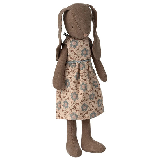 Lapine Maileg taille 2 robe fleurs bleues en lin marron
