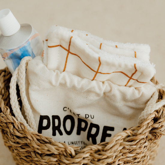 Lot de 4 lingettes lavables grands carreaux Atelier Wagram – accessoires zéro déchet pour bébé et famille