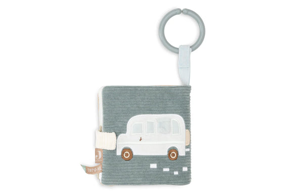 Livre d’activités bébé en tissu velours côtelé écru avec motif voiture – jouet d’éveil sensoriel à accrocher Jollein