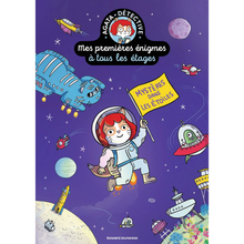  Couverture du livre "Mes Premières Énigmes à Tous les Étages – Mystères dans les Étoiles" avec Agata en astronaute