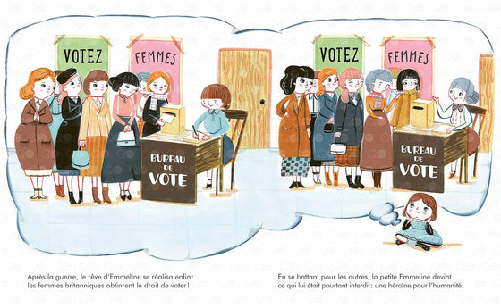 Livre pour enfants Petite & Grande Emmeline Pankhurst Kimane éditions – histoire vraie de la suffragette et défenseuse des droits des femmes