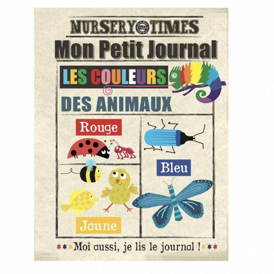 Livre en tissu qui crépite, mon petit journal, thème des couleurs, marque Crinkly.