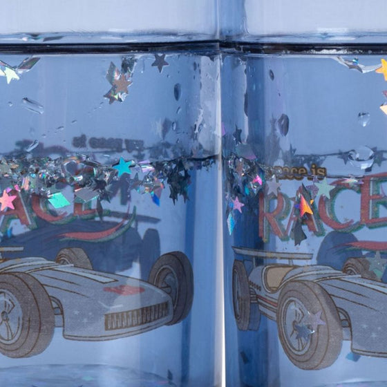 Lot de 2 gobelets bleus à paillettes motif voiture de course Konges Slojd