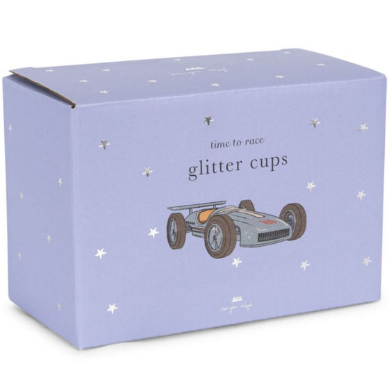 Lot de 2 gobelets bleus à paillettes motif voiture de course Konges Slojd