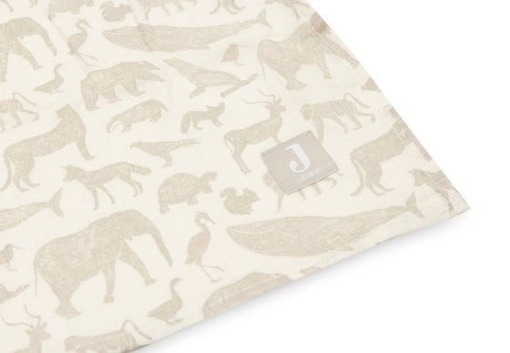 Lot de 2 langes en coton Jollein motif Animal Nougat – langes bébé doux imprimé animaux beige