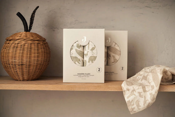 Lot de 2 langes en coton Jollein motif Animal Nougat – langes bébé doux imprimé animaux beige