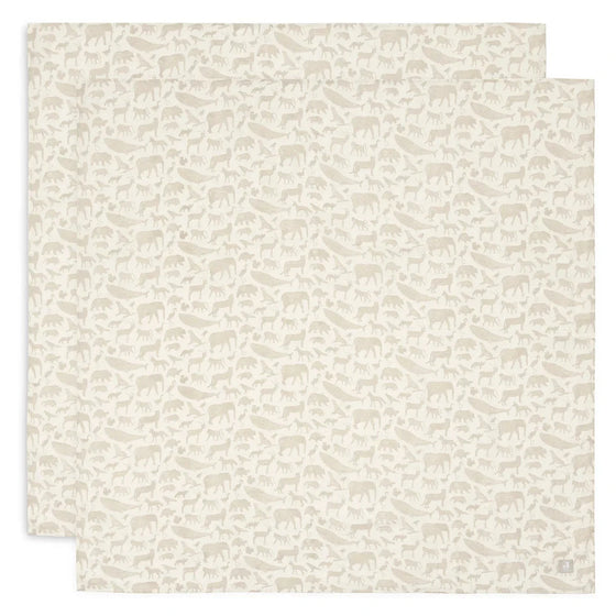 Lot de 2 langes en coton Jollein motif Animal Nougat – langes bébé doux imprimé animaux beige
