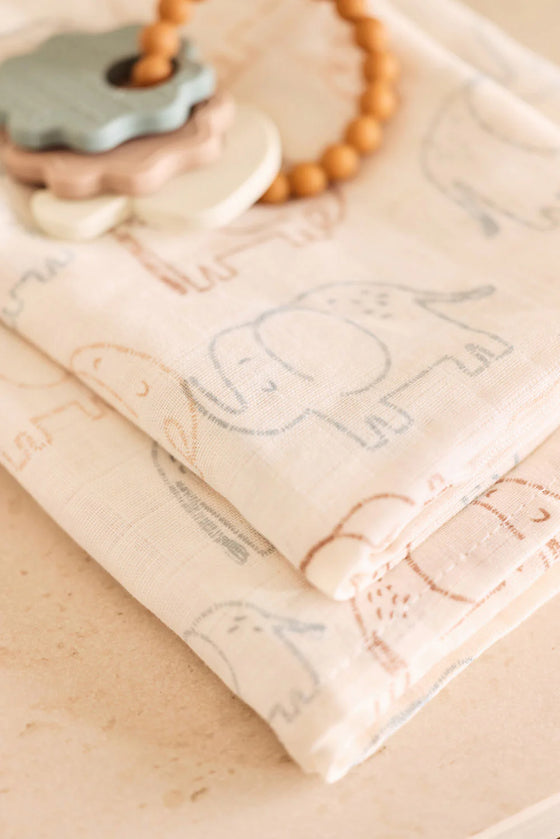 Lot de 2 langes en gaze de coton Elephant Tales Jollein