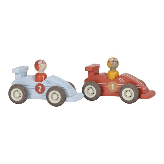 Lot de 2 voitures de course en bois à rétrofriction Little Dutch – jouet enfant