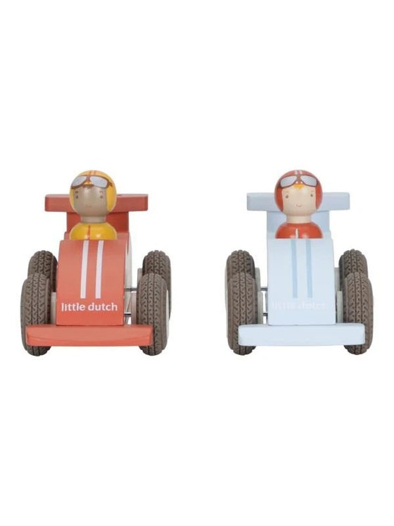 Lot de 2 voitures de course en bois à rétrofriction Little Dutch – jouet enfant