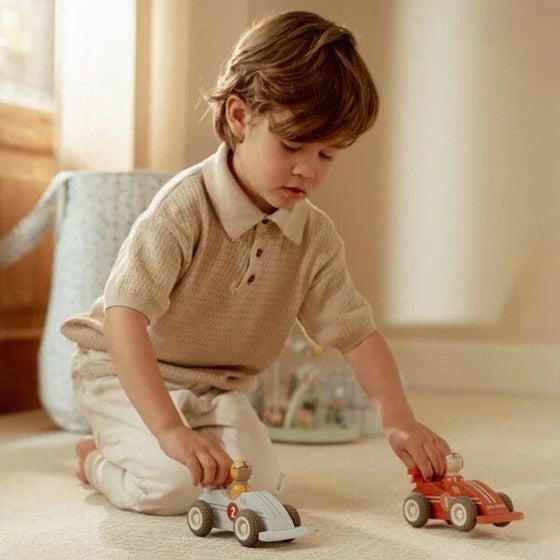 Lot de 2 voitures de course en bois à rétrofriction Little Dutch – jouet enfant