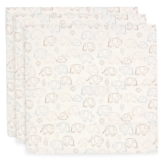 Lot de 3 langes bébé motif éléphants Jollein 70x70 cm