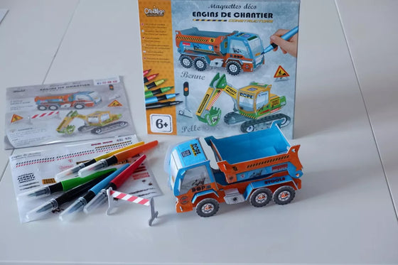 Kit maquettes déco engins de chantier à assembler et décorer pour enfants